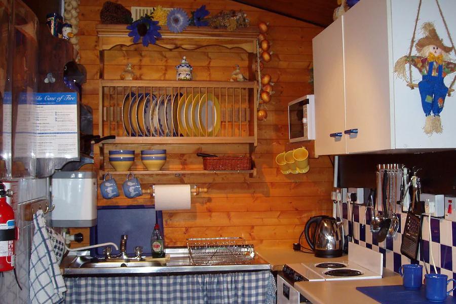 Kitchen at Llwynau Farm Pine Lodges