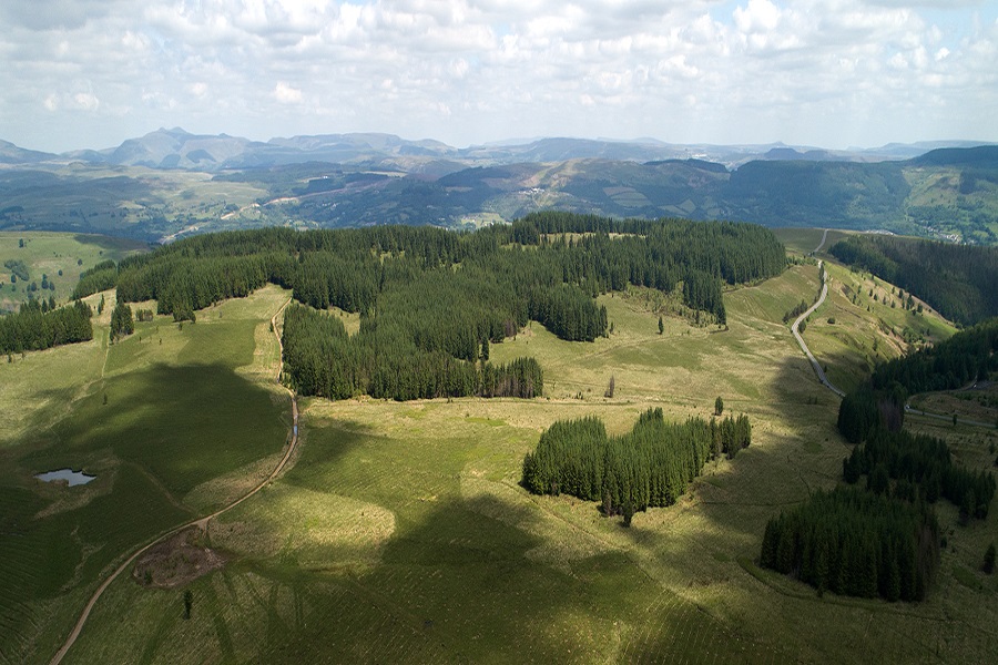 Maerdy Reservoir and the surrounding area from the air